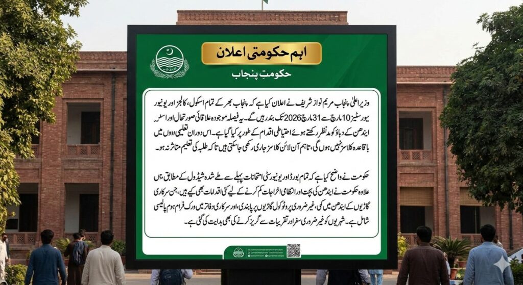 CM Punjab Orders Closure of Schools, Colleges & Universities 